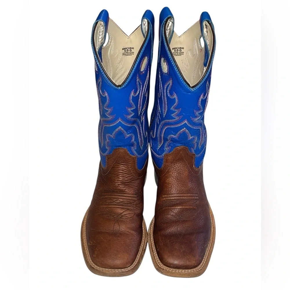Cody James Brown Leather Blue Top Square Toe Boots